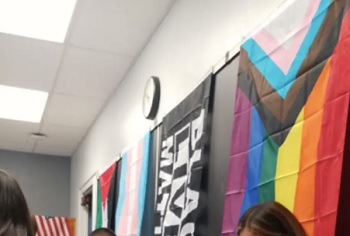 BLM and trans flags in classroom