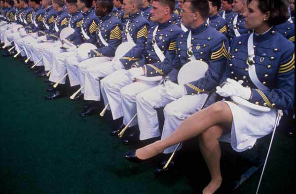 A female graduate of westpoint wearing a short skirt