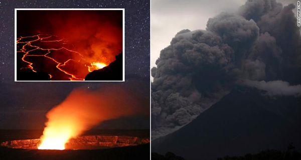 active volcanoes in Hawaii and Guatemala