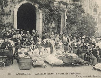 Sick pilgrims visitng Lourdes in the 19th century