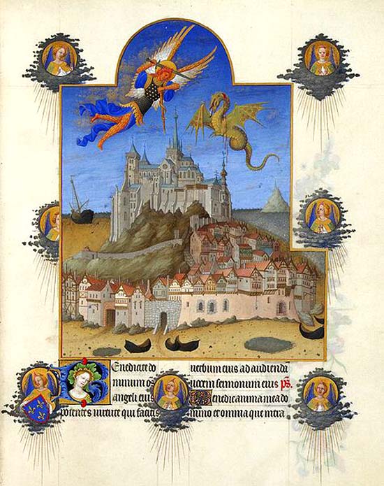 a medieval image of Mont Saint Michel