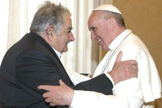 Pope Francis embracing Jose Mujica