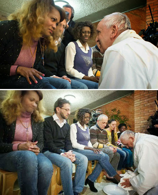 Pope Francis washes foot of transsexual