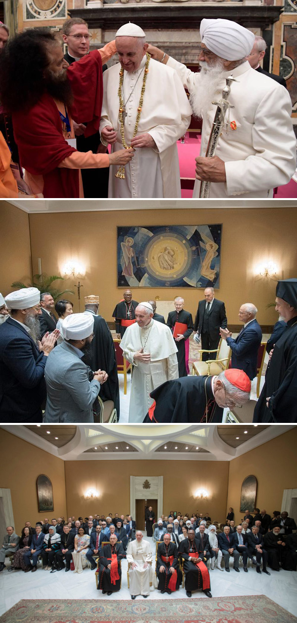 Pope Francis leading a world conference for religions of peace