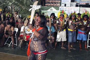 Nearly naked Brazilian Indians protest against Belo Monte dam