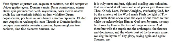 Latin and English text of the vere dignum prayer