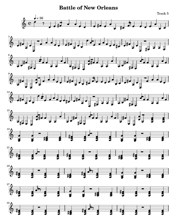 "Battle of New Orleans sheet music