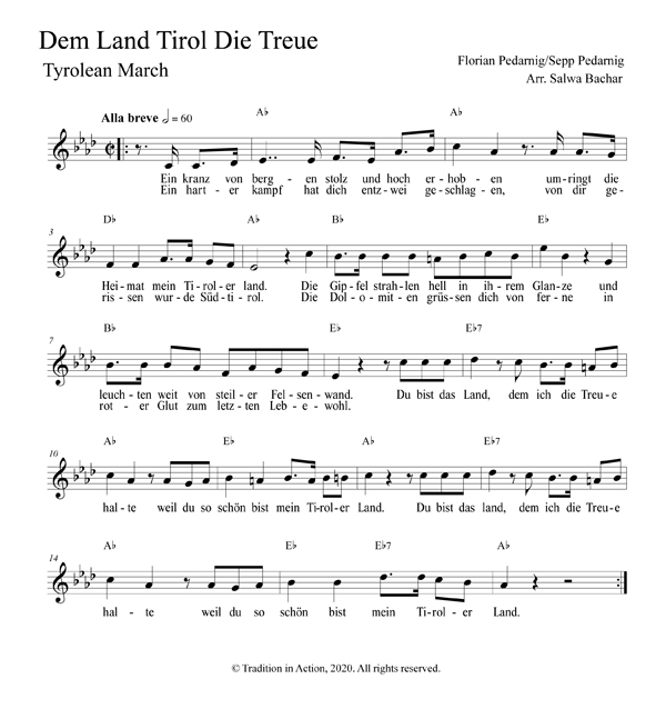 lyrics and music Dem Land Tirol Die Treue
