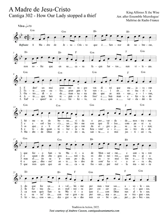 lyrics and music A Madre de Jesu-Cristo