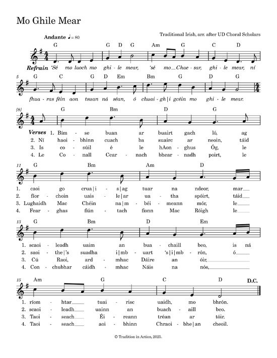 lyrics and music Mo Ghile Mear