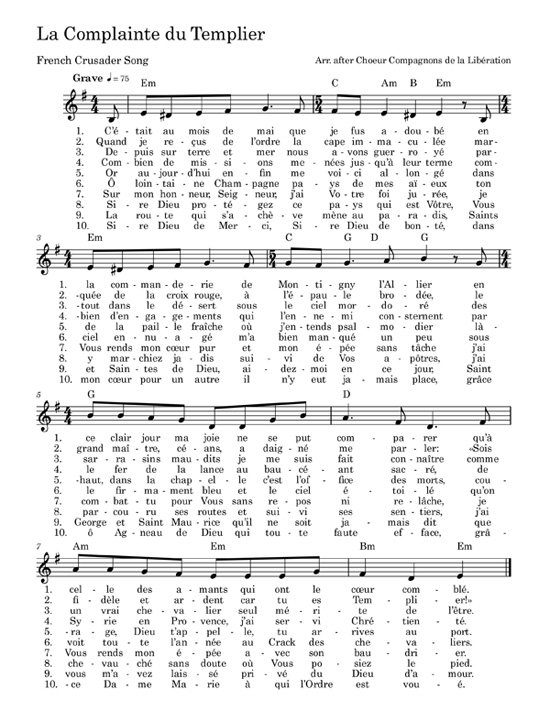 lyrics and music La Complainte du Templier
