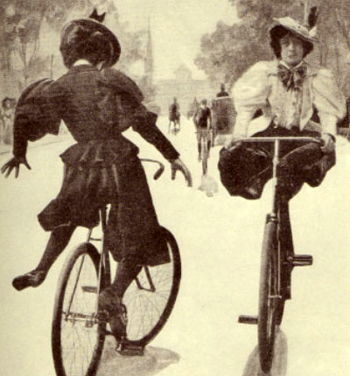 vintage bicycle tricks performed by women