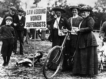 Suffragettes with bicycles