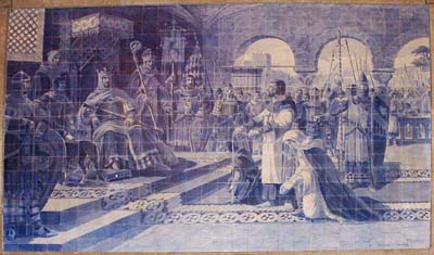 Egaz Moniz offering himself and his family to the king of Castile