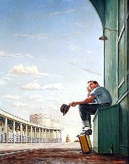 A painting of a young man who Missed the Train