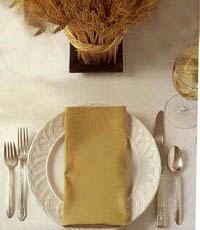 A table setting of a plate and napkin