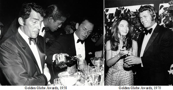 Formal attire at the golden globe awards in 1958 and 1970
