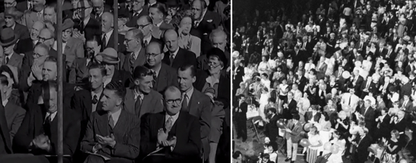 well dressed audiences in black and white photographs