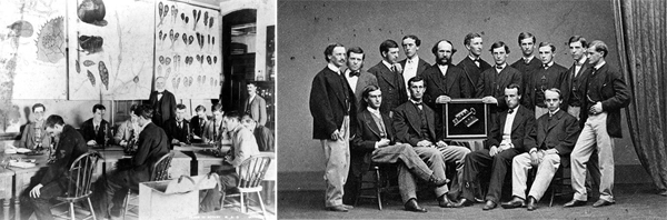 Vintage Black and white photographs of students and professors wearing ties at university