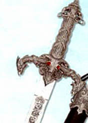 A demoni sword handle with red eyes