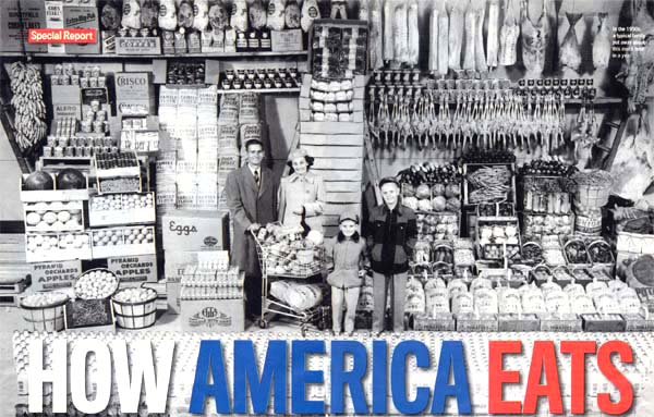 An American family surrounded by food