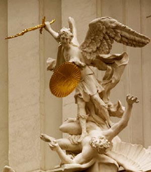 A statue of St. Michael defeating Satan