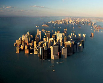 An image of New York half submerged in water