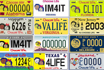 examples of pro-life license plates from various states