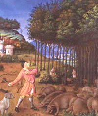 A peasant gets acorns for his pigs