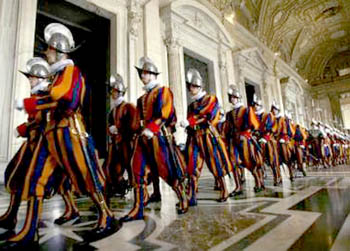 A marching formation of Swiss Guard
