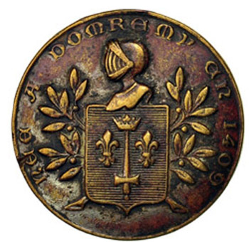 coin bearing the coat of arms of St. Joan of arc