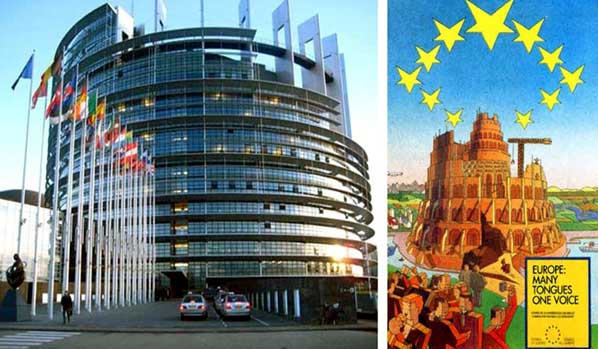 European Parliament building, postcard