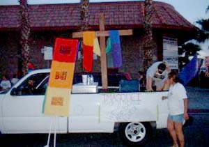 preparing the Imago Dei truck for a homosexual parade