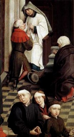 Confession as depicted in the Seven Sacrament altarpiece