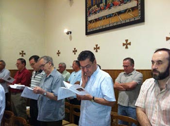 Franciscans praying during Mass in Spain