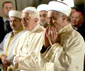 Benedict XVI praying at a mosque