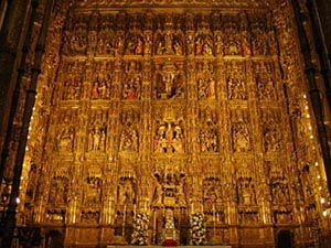 The golden altar at the Cathedral of Seville