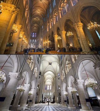 Notre Dame interior then and now