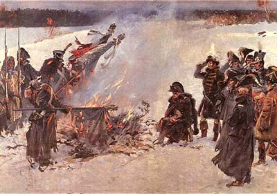 Napoleon burns his colors in the retreat from Russia