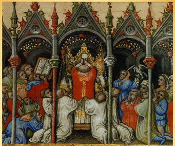 The Elevation of the Host during a medieval mass