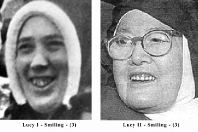 Smiling and teeth differences between the two Sister Lucy's