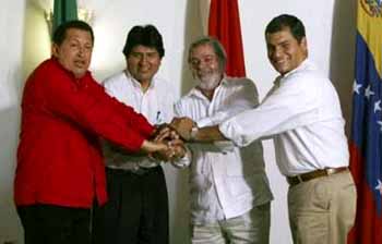 Chavez, Morales, Lula, and Correa unite against the U.S.