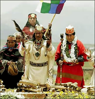 Evo Morales in a pagan Indian ritual