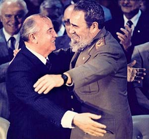 Gorbachev embraces Fidel Castro