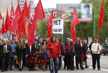 A pro communist May Day March in Luhansk, eastern Ukraine