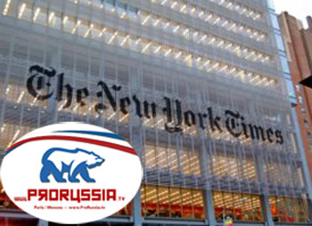 a picture depicting the headquarters of the New York Times as pro-Russia