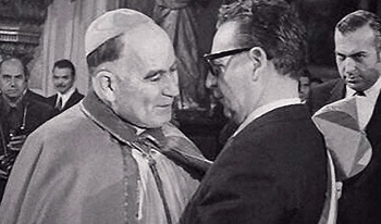 Cardinal SIlva Enriquez embraces SAlvador Allende