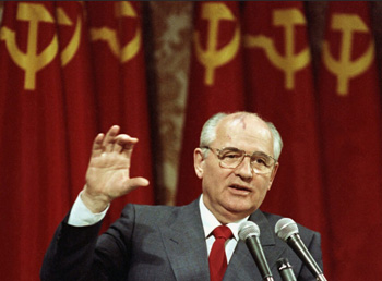 Gorbachev with hammer and sickle