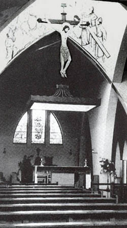 The modernist interior of Gill's Church, 1970