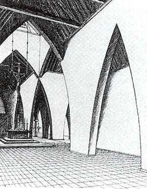 A sletched interior of Eric Gill's Church